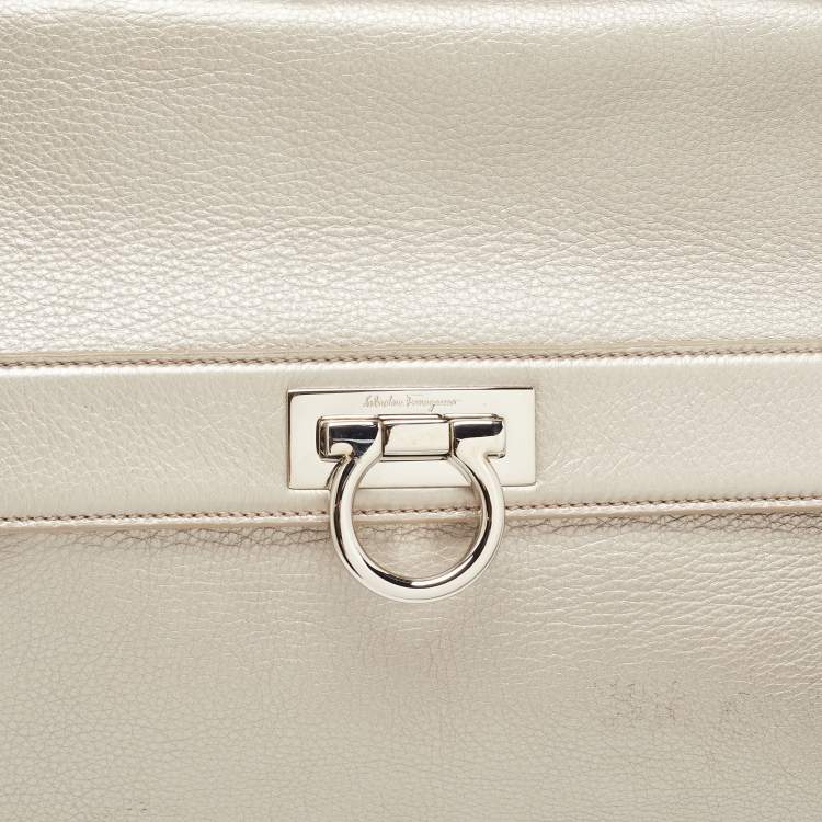 Pre Owned Salvatore Ferragamo Metallic Silver Leather Large Sofia Top Handle Bag