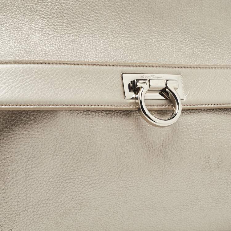 Pre Owned Salvatore Ferragamo Metallic Silver Leather Large Sofia Top Handle Bag