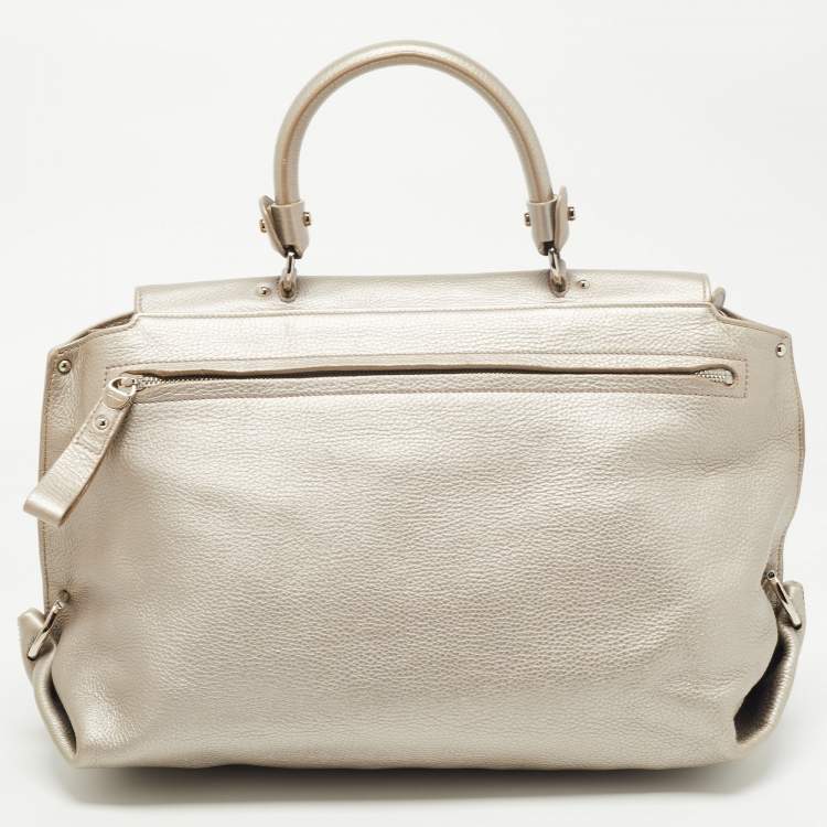 Pre Owned Salvatore Ferragamo Metallic Silver Leather Large Sofia Top Handle Bag