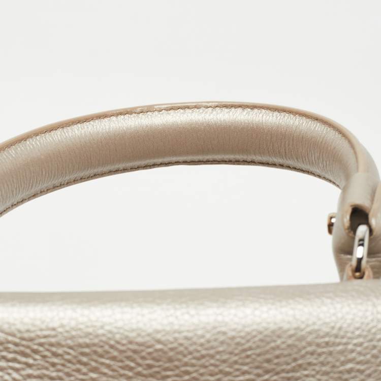 Pre Owned Salvatore Ferragamo Metallic Silver Leather Large Sofia Top Handle Bag