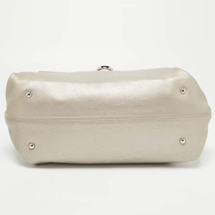 Pre Owned Salvatore Ferragamo Metallic Silver Leather Large Sofia Top Handle Bag