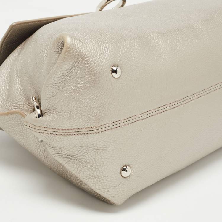 Pre Owned Salvatore Ferragamo Metallic Silver Leather Large Sofia Top Handle Bag