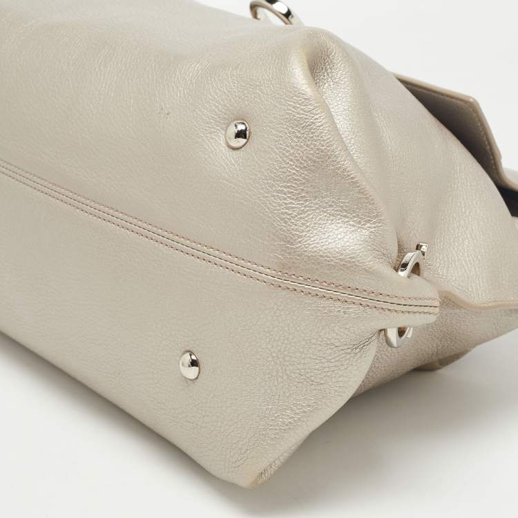 Pre Owned Salvatore Ferragamo Metallic Silver Leather Large Sofia Top Handle Bag
