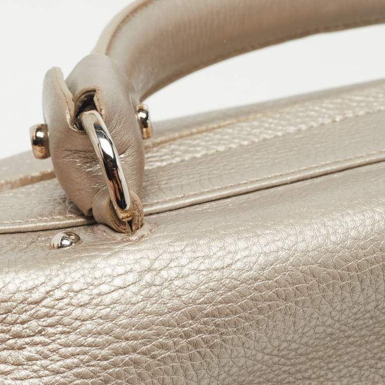 Pre Owned Salvatore Ferragamo Metallic Silver Leather Large Sofia Top Handle Bag