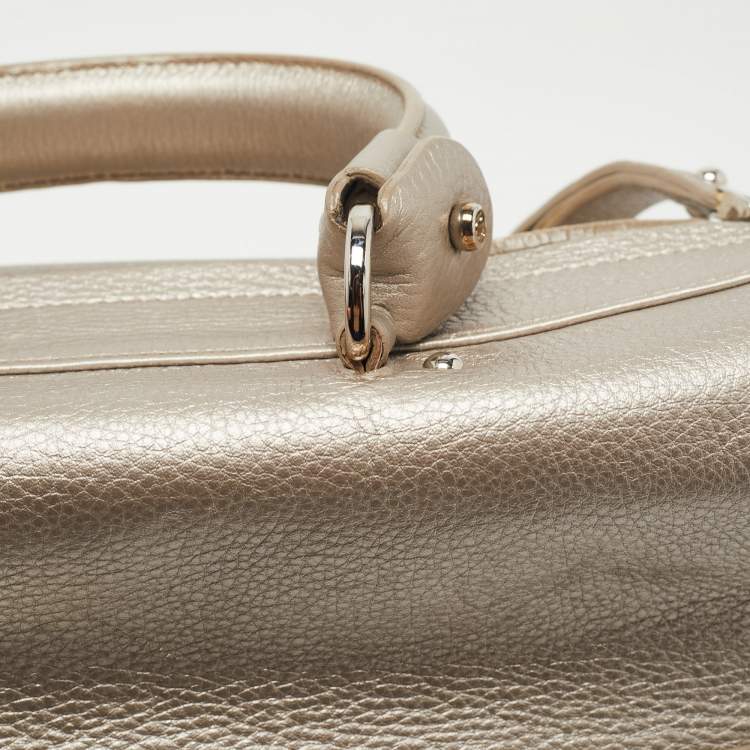 Pre Owned Salvatore Ferragamo Metallic Silver Leather Large Sofia Top Handle Bag
