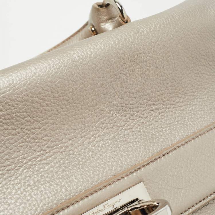 Pre Owned Salvatore Ferragamo Metallic Silver Leather Large Sofia Top Handle Bag