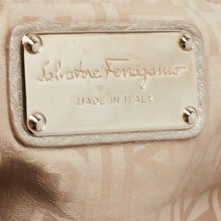 Pre Owned Salvatore Ferragamo Metallic Silver Leather Large Sofia Top Handle Bag