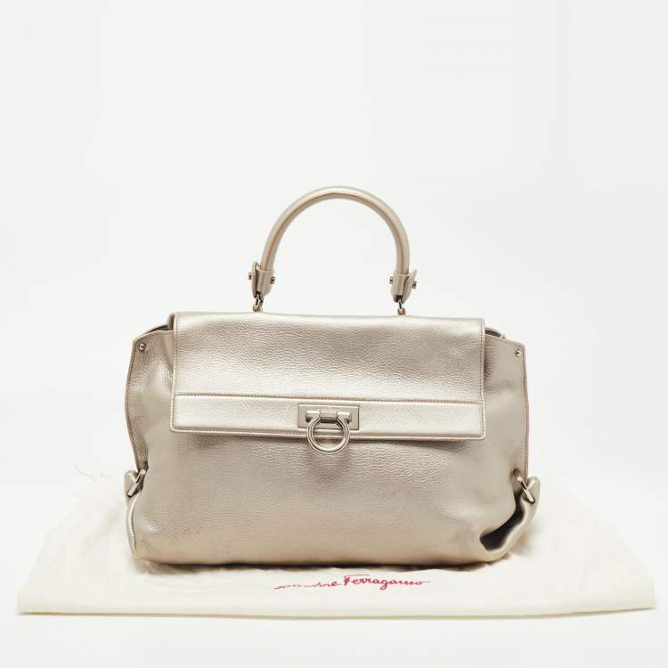 Pre Owned Salvatore Ferragamo Metallic Silver Leather Large Sofia Top Handle Bag