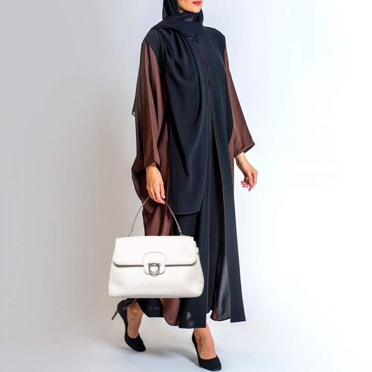 Pre Owned Salvatore Ferragamo White Leather Gancini Flap Bag