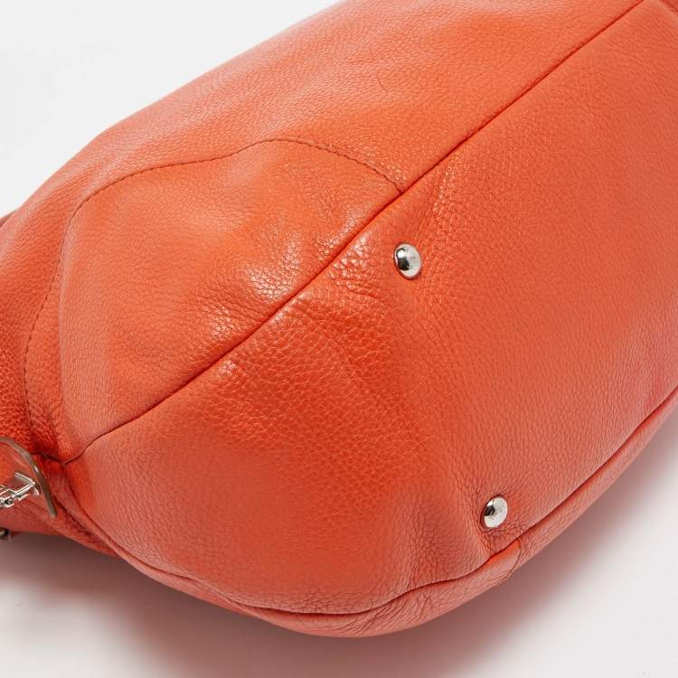 Pre Owned Salvatore Ferragamo Orange Leather Logo Satchel