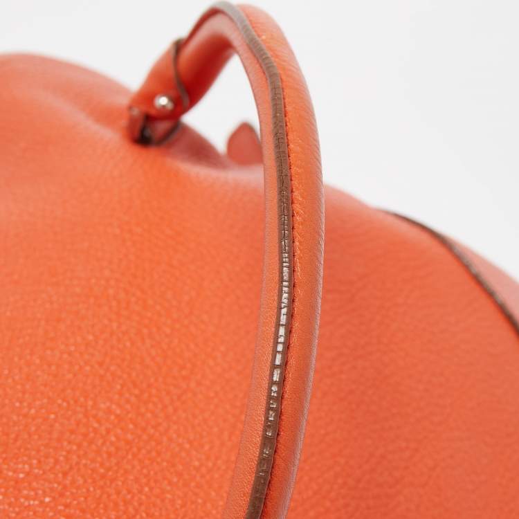 Pre Owned Salvatore Ferragamo Orange Leather Logo Satchel