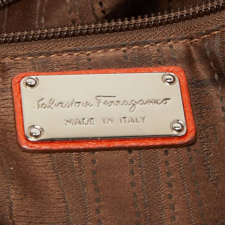 Pre Owned Salvatore Ferragamo Orange Leather Logo Satchel