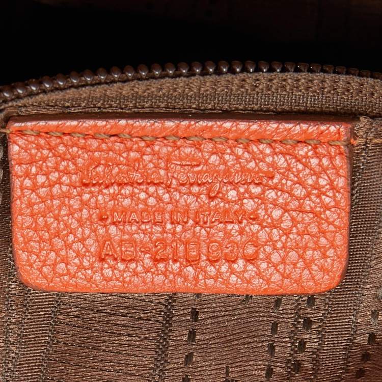 Pre Owned Salvatore Ferragamo Orange Leather Logo Satchel