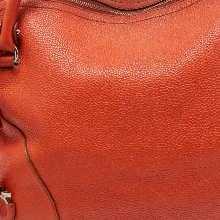 Pre Owned Salvatore Ferragamo Orange Leather Logo Satchel