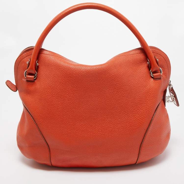 Pre Owned Salvatore Ferragamo Orange Leather Logo Satchel