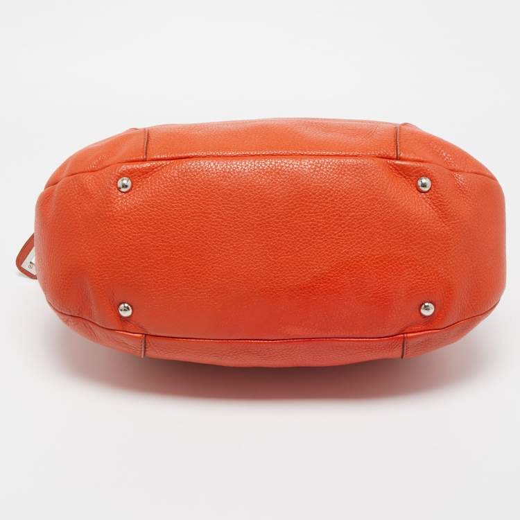 Pre Owned Salvatore Ferragamo Orange Leather Logo Satchel