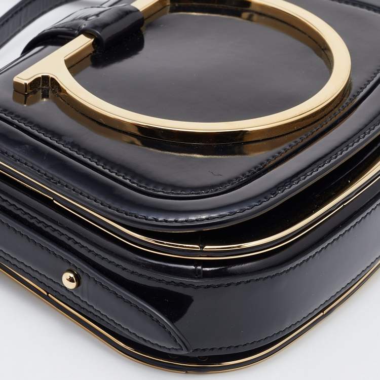 Pre Owned Salvatore Ferragamo Black Patent Leather Sabine Crossbody Bag