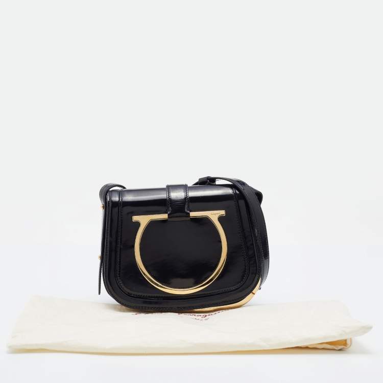 Pre Owned Salvatore Ferragamo Black Patent Leather Sabine Crossbody Bag