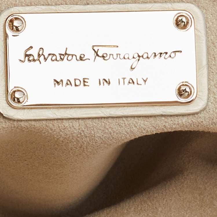 Pre Owned Salvatore Ferragamo Ivory Watersnake Leather Oversize Clutch