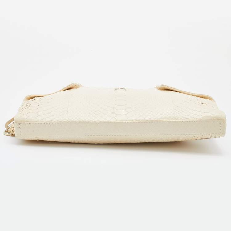 Pre Owned Salvatore Ferragamo Ivory Watersnake Leather Oversize Clutch