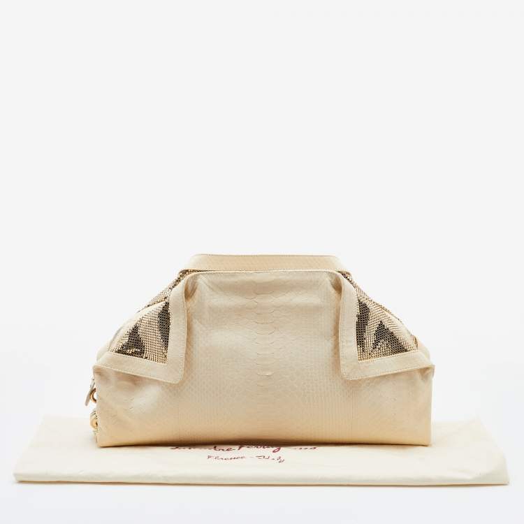 Pre Owned Salvatore Ferragamo Ivory Watersnake Leather Oversize Clutch