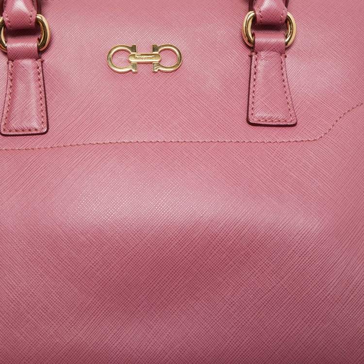 Pre Owned Salvatore Ferragamo Dark Pink Leather Beky Tote