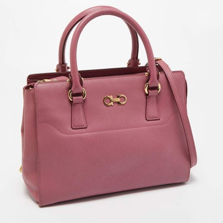 Pre Owned Salvatore Ferragamo Dark Pink Leather Beky Tote