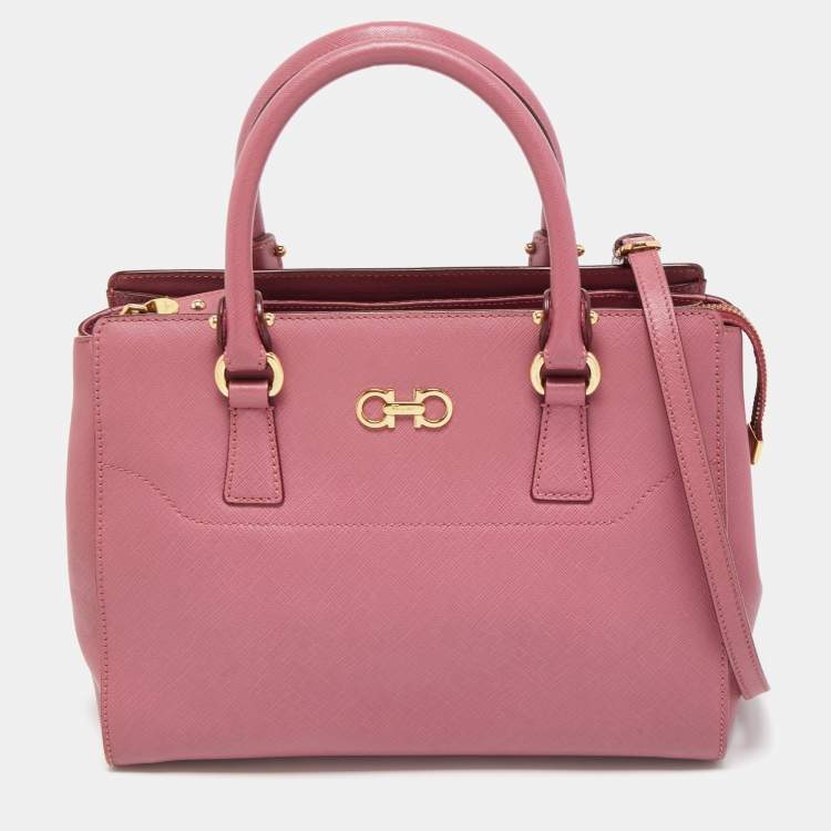 Pre Owned Salvatore Ferragamo Dark Pink Leather Beky Tote