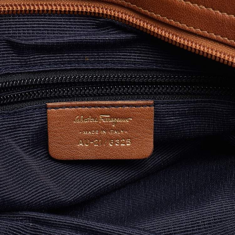 Pre Owned Salvatore Ferragamo Blue/Tan Signature Canvas and Leather Marisa Satchel