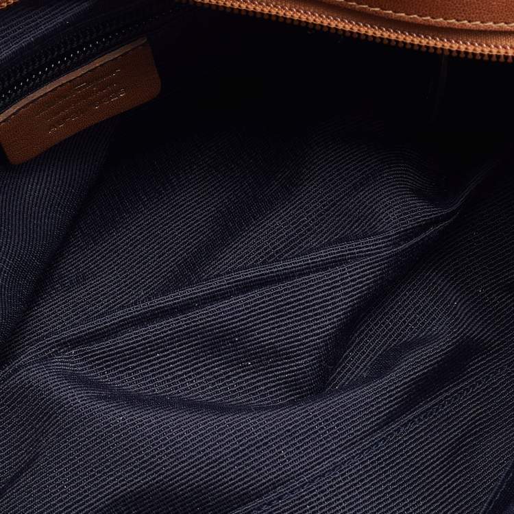 Pre Owned Salvatore Ferragamo Blue/Tan Signature Canvas and Leather Marisa Satchel