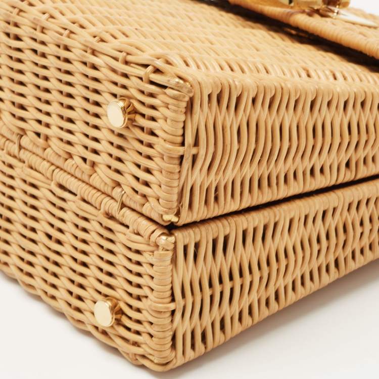 Pre Owned Salvatore Ferragamo Beige Raffia Limited Edition 31/100 Gancini Wicker Top Handle Bag