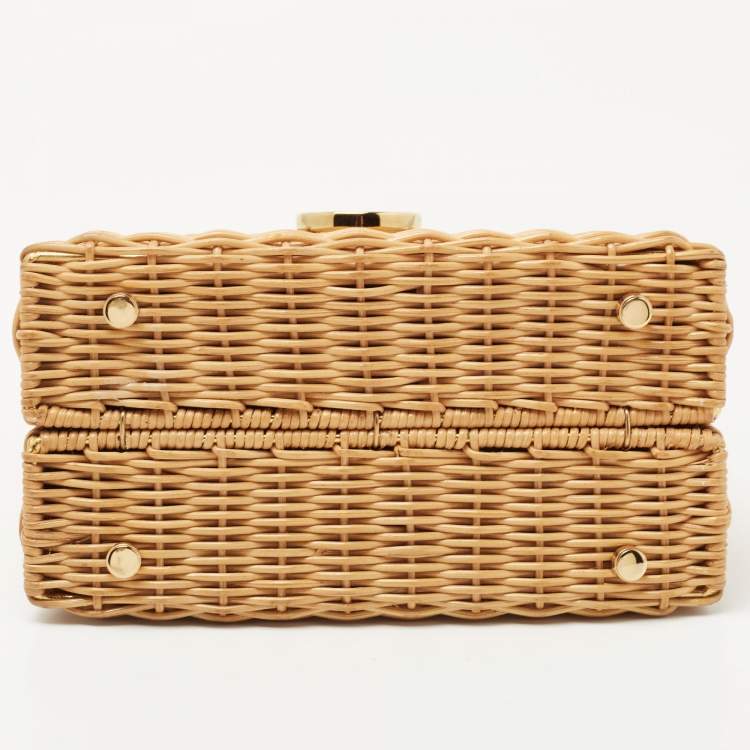 Pre Owned Salvatore Ferragamo Beige Raffia Limited Edition 31/100 Gancini Wicker Top Handle Bag