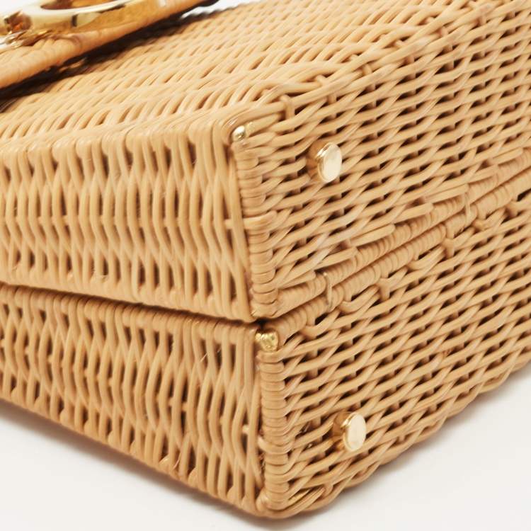 Pre Owned Salvatore Ferragamo Beige Raffia Limited Edition 31/100 Gancini Wicker Top Handle Bag
