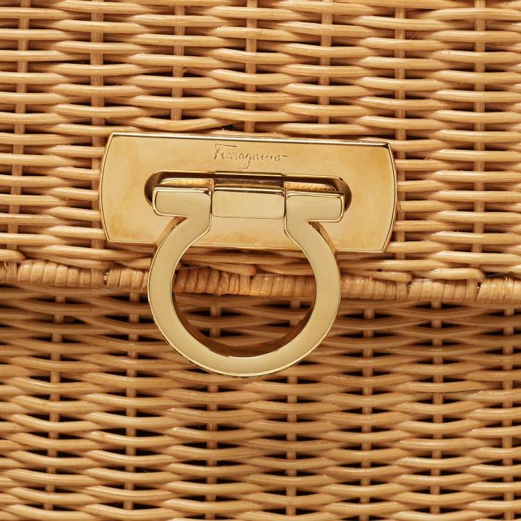 Pre Owned Salvatore Ferragamo Beige Raffia Limited Edition 31/100 Gancini Wicker Top Handle Bag