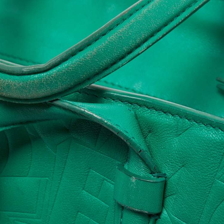 Pre Owned Salvatore Ferragamo Green Logo Embossed Leather Bonnie Tote