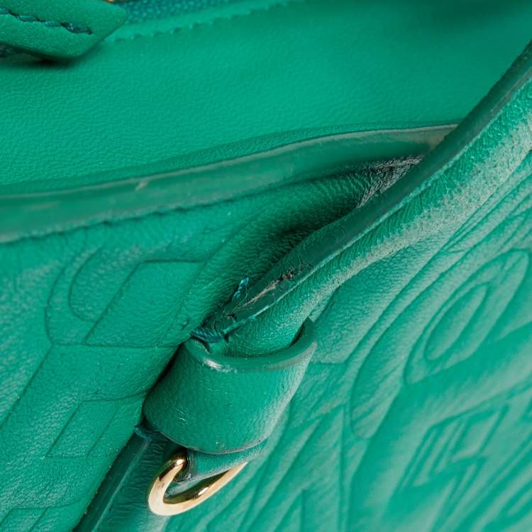Pre Owned Salvatore Ferragamo Green Logo Embossed Leather Bonnie Tote