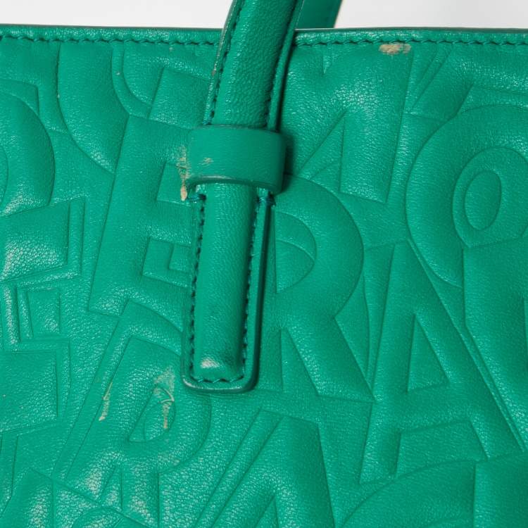 Pre Owned Salvatore Ferragamo Green Logo Embossed Leather Bonnie Tote