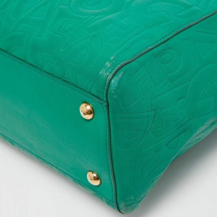Pre Owned Salvatore Ferragamo Green Logo Embossed Leather Bonnie Tote
