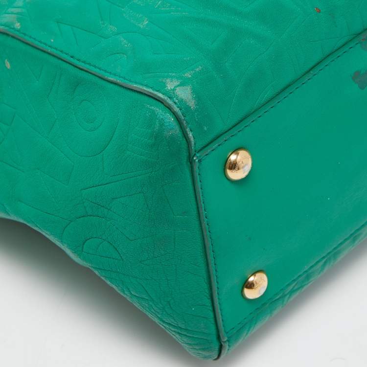 Pre Owned Salvatore Ferragamo Green Logo Embossed Leather Bonnie Tote