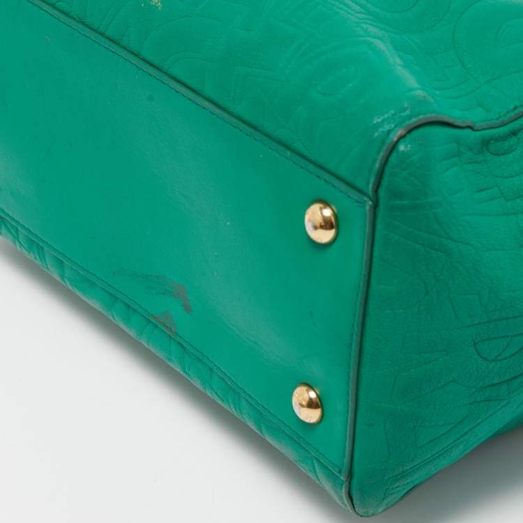 Pre Owned Salvatore Ferragamo Green Logo Embossed Leather Bonnie Tote