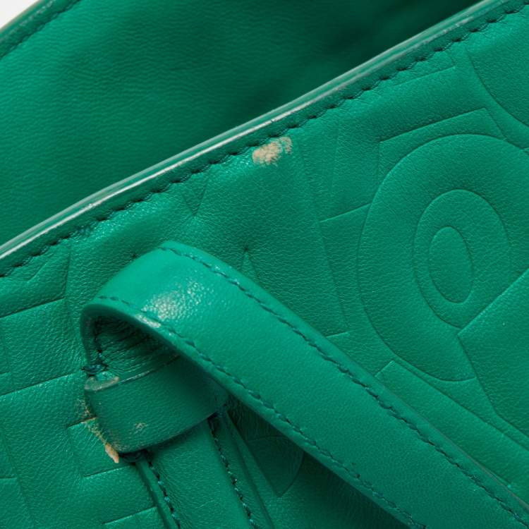 Pre Owned Salvatore Ferragamo Green Logo Embossed Leather Bonnie Tote