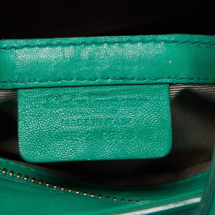 Pre Owned Salvatore Ferragamo Green Logo Embossed Leather Bonnie Tote