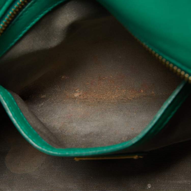 Pre Owned Salvatore Ferragamo Green Logo Embossed Leather Bonnie Tote