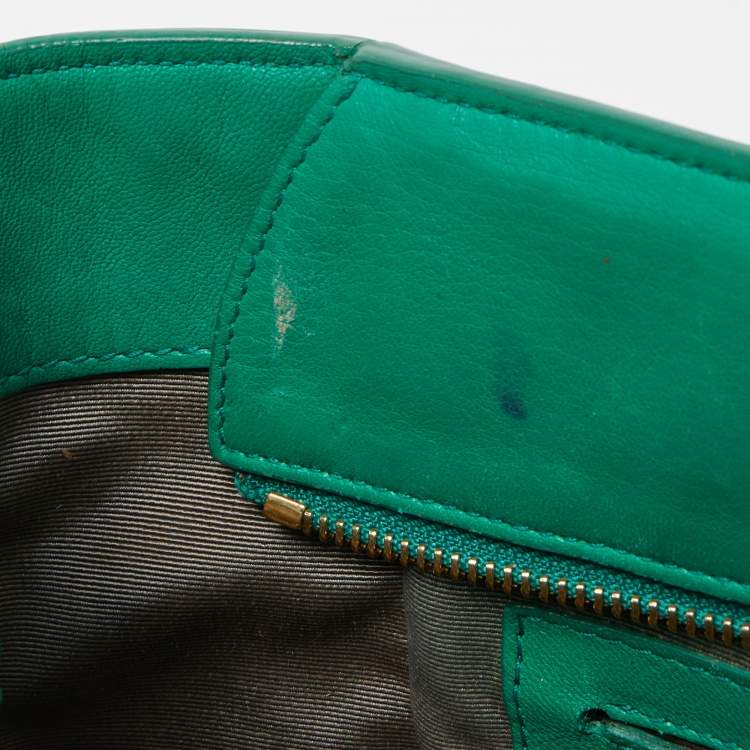Pre Owned Salvatore Ferragamo Green Logo Embossed Leather Bonnie Tote