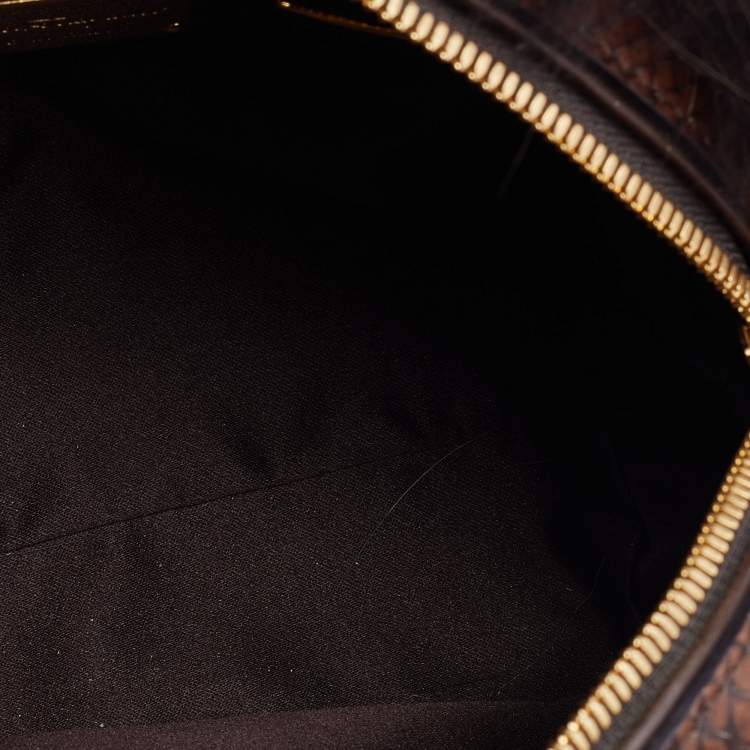 Pre Owned Salvatore Ferragamo Brown/Beige Python and Fox Fur Fiamma Satchel