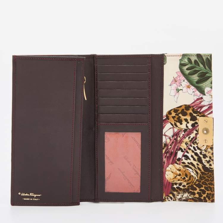 Pre Owned Salvatore Ferragamo Multicolor Jungle Print Fabric Flap Continental Wallet