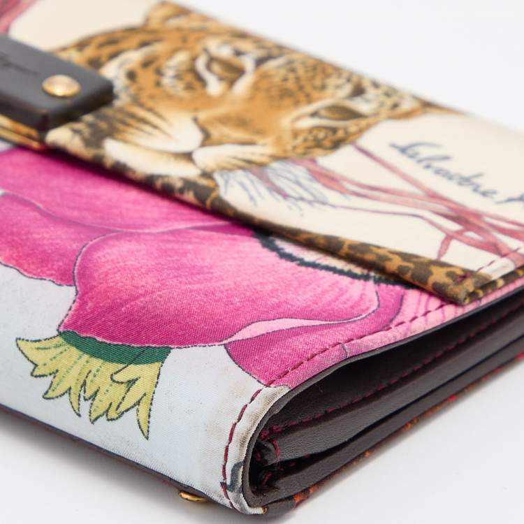 Pre Owned Salvatore Ferragamo Multicolor Jungle Print Fabric Flap Continental Wallet