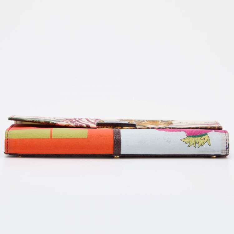 Pre Owned Salvatore Ferragamo Multicolor Jungle Print Fabric Flap Continental Wallet