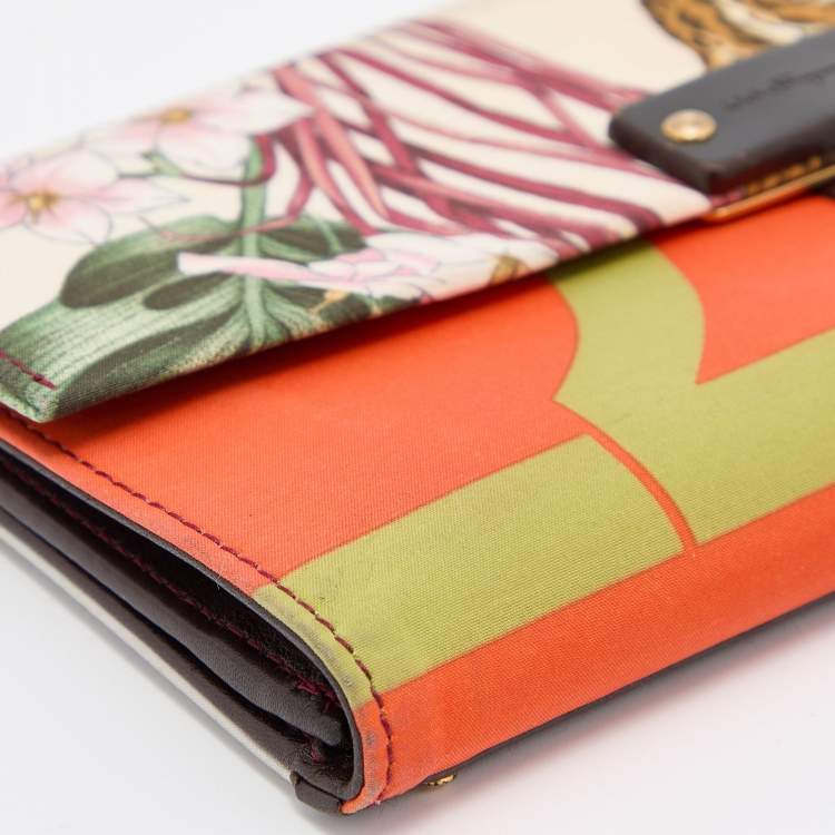 Pre Owned Salvatore Ferragamo Multicolor Jungle Print Fabric Flap Continental Wallet