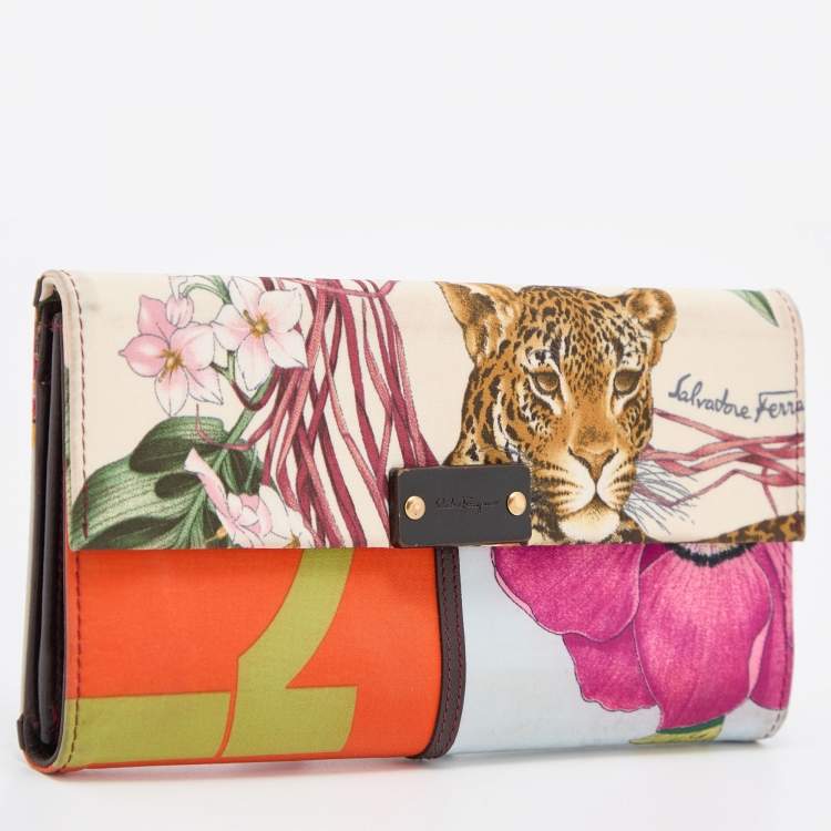 Pre Owned Salvatore Ferragamo Multicolor Jungle Print Fabric Flap Continental Wallet